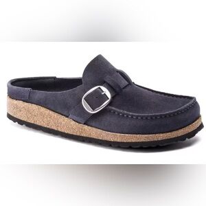 Chic Blue Suede Loafers with Buckle